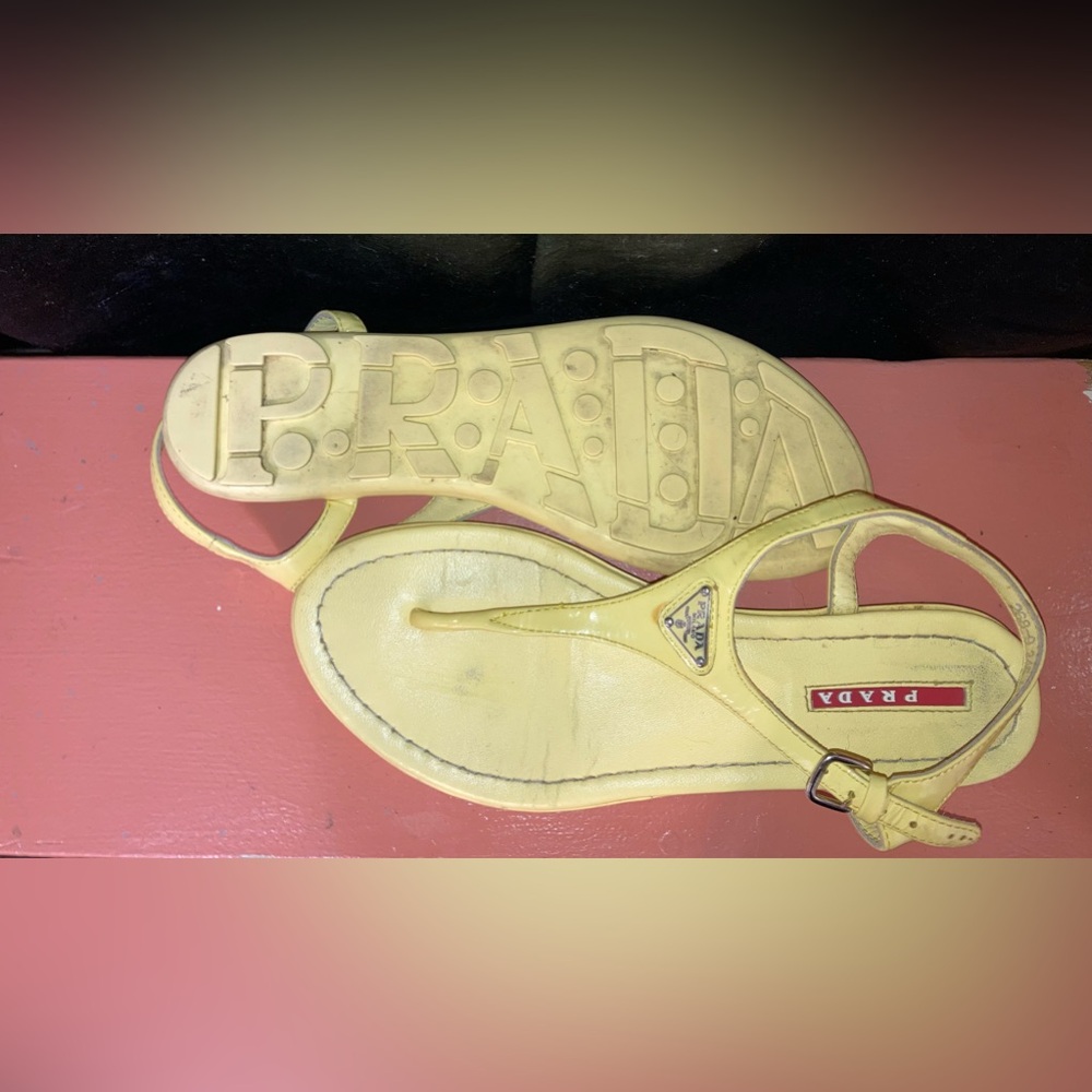Prada - Yellow Sling Black Flip Flops